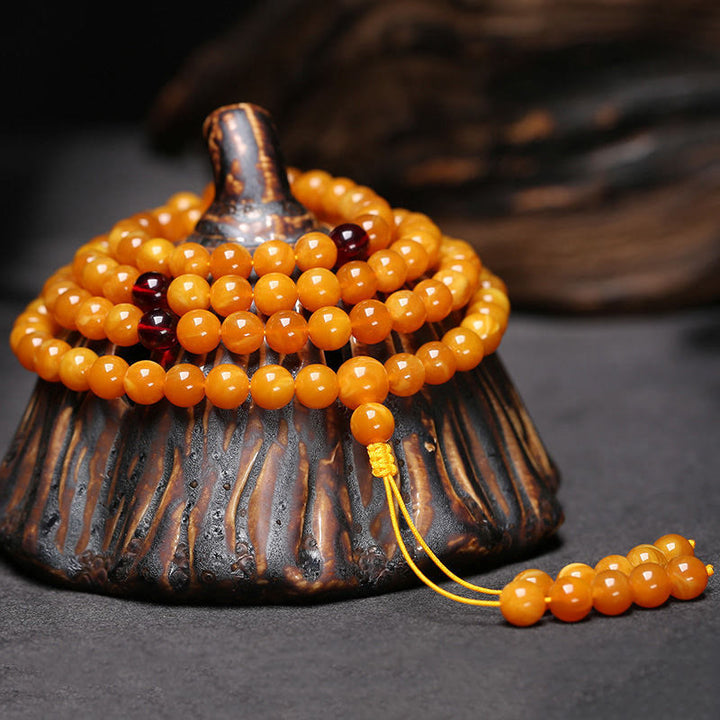Mala con perline rotonde in ambra tibetana Buddha Stones - image 2