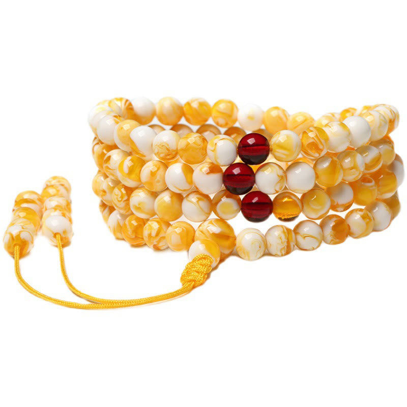 Mala tibetano in ambra bianca e gialla con 108 perle Buddha Stones - image 7