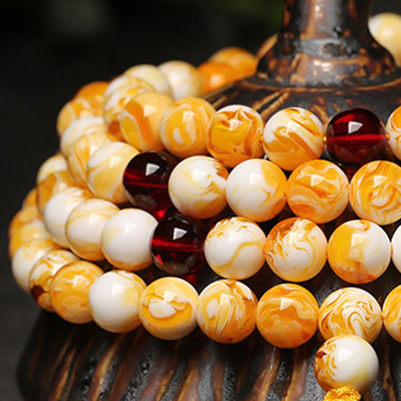 Mala tibetano in ambra bianca e gialla con 108 perle Buddha Stones - image 6