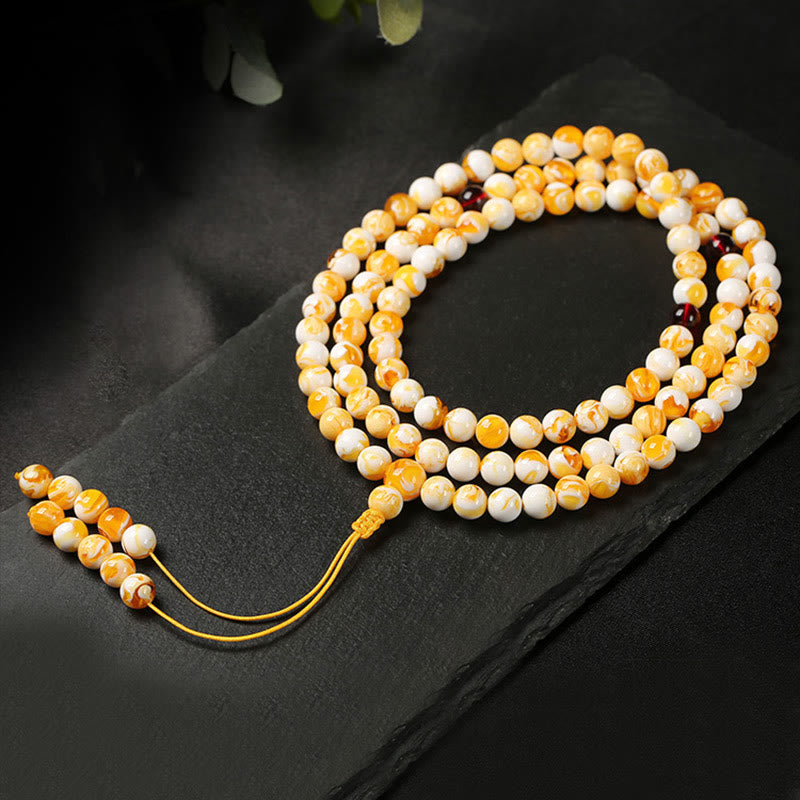 Mala tibetano in ambra bianca e gialla con 108 perle Buddha Stones - 10 millimetri - image 1