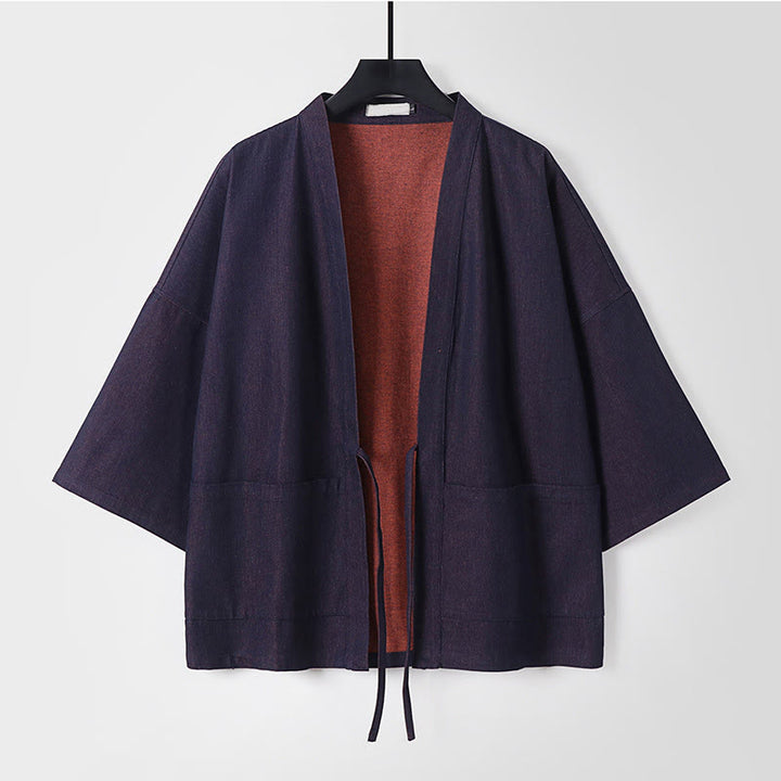 Giacca da uomo in denim e cotone con maniche a tre quarti, aperta sul davanti, con lacci Buddha Stones - SteelBlue - US/UK/AU54, EU64 (9XL) - image 1