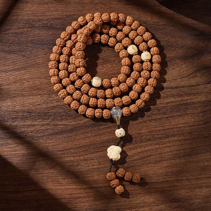 Buddha Stones Tibetano 108 Perle Bodhi Seed Tre Occhi Dzi Perla di Auspicio Mala - Eleganza silenziosa - 10 millimetri - image 15