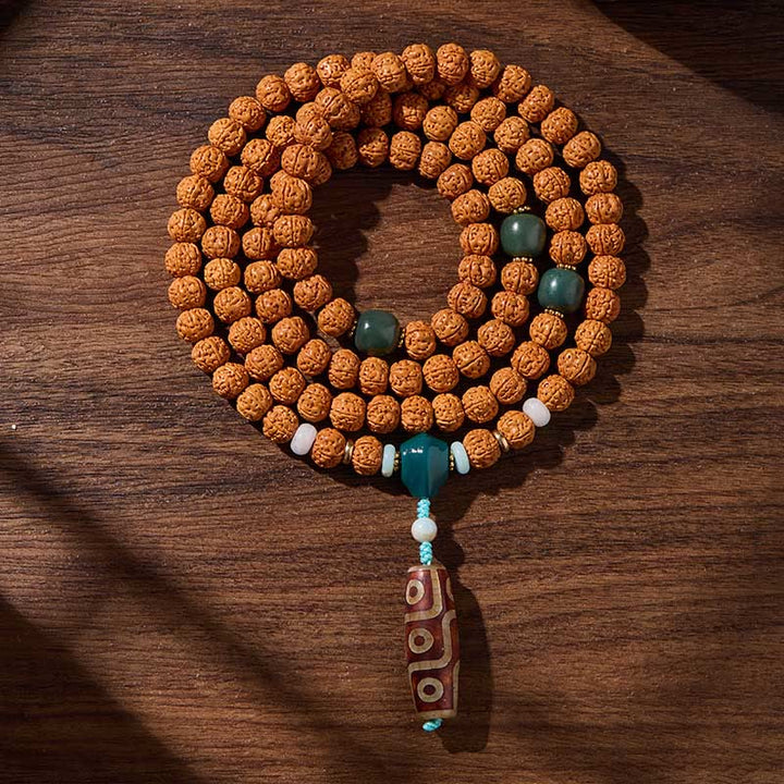 Buddha Stones Tibetano 108 Perle Bodhi Seed Tre Occhi Dzi Perla di Auspicio Mala - Anni pacifici e buon raccolto - 10 millimetri - image 17