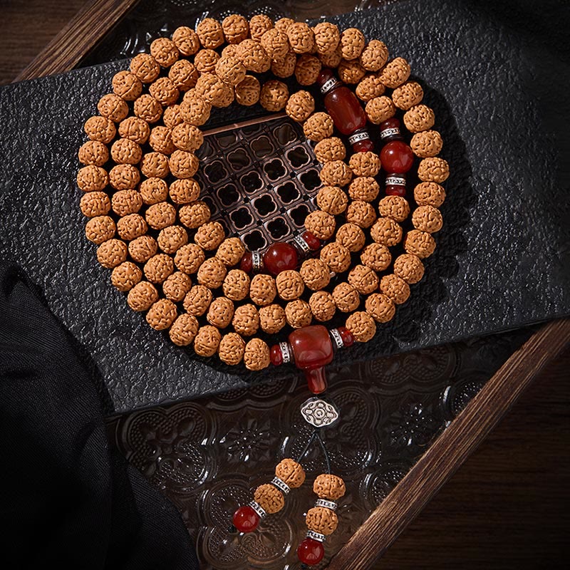 Buddha Stones Tibetano 108 Perle Bodhi Seed Tre Occhi Dzi Perla di Auspicio Mala - image 4