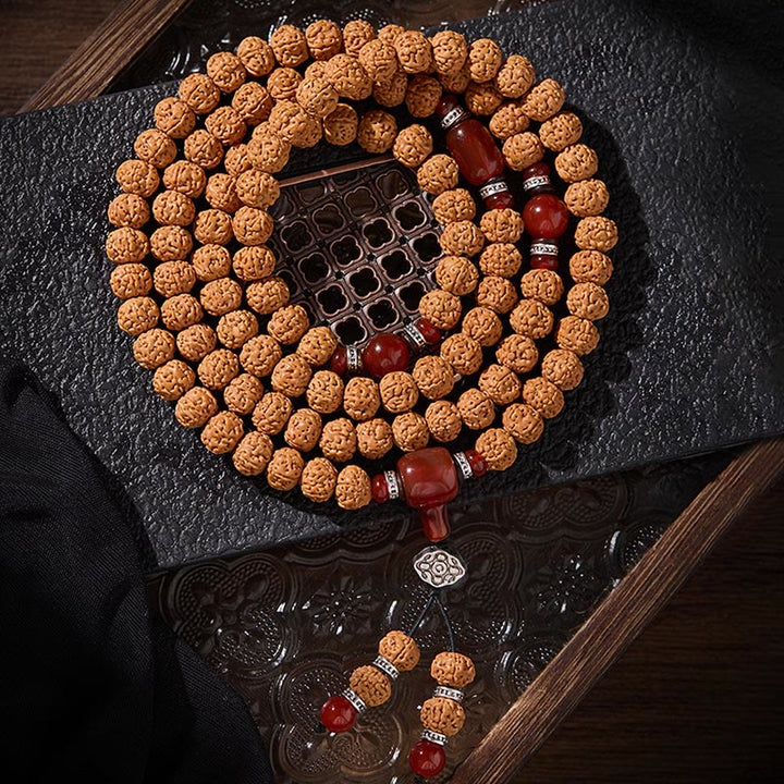Buddha Stones Tibetano 108 Perle Bodhi Seed Tre Occhi Dzi Perla di Auspicio Mala - image 4