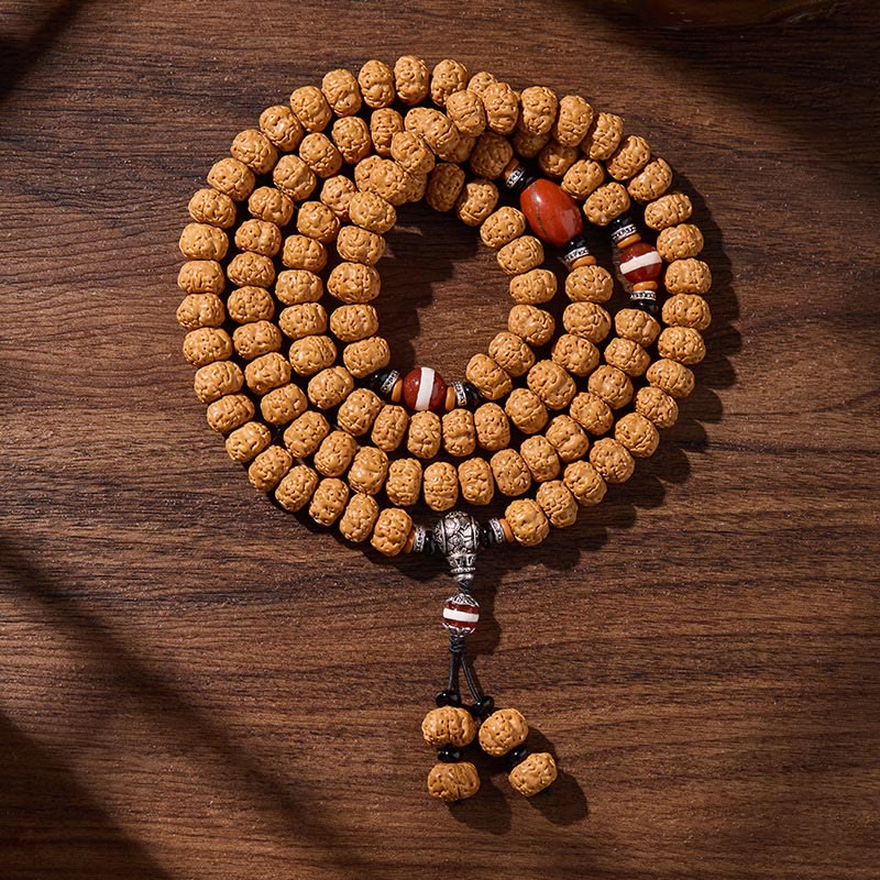 Buddha Stones Tibetano 108 Perle Bodhi Seed Tre Occhi Dzi Perla di Auspicio Mala - Sole nascente - 10 millimetri - image 19