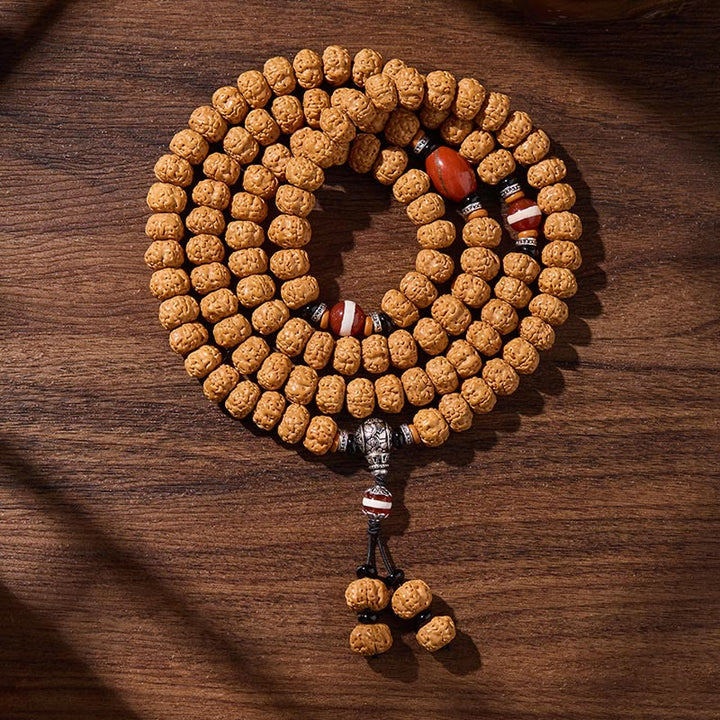 Buddha Stones Tibetano 108 Perle Bodhi Seed Tre Occhi Dzi Perla di Auspicio Mala - Sole nascente - 10 millimetri - image 19