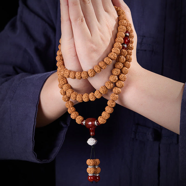 Buddha Stones Tibetano 108 Perle Bodhi Seed Tre Occhi Dzi Perla di Auspicio Mala - image 6