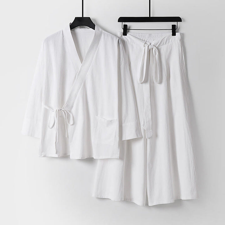 Set di 2 pezzi di kimono in cotone con lacci, pantaloni larghi alla caviglia e tasche, da meditazione per uomo, Buddha Stones - Bianco - US/UK/AU54, EU64 (9XL) - image 17