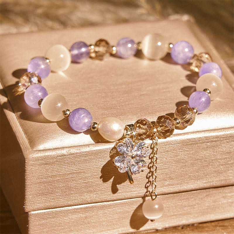 Bracciale con bilanciere in quarzo rutilato, ametista, citrino, quadrifoglio e quarzo fragola verde Buddha Stones - image 3
