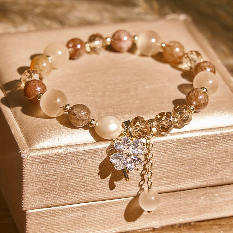 Bracciale con bilanciere in quarzo rutilato, ametista, citrino, quadrifoglio e quarzo fragola verde Buddha Stones - image 20