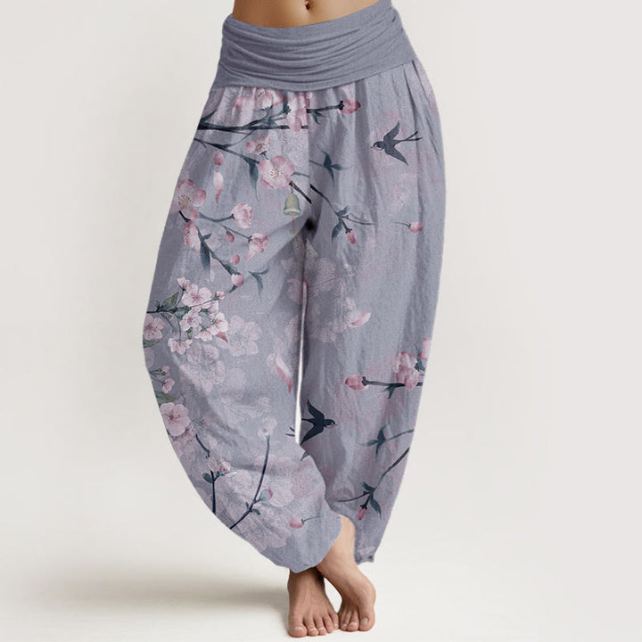 Pantaloni harem da donna con elastico in vita, in puro cotone, con motivo a fiori di pesco e oche volanti, motivo Buddha Stones - Blu fiordaliso - US22, UK/AU26, EU54 (6XL) - image 8
