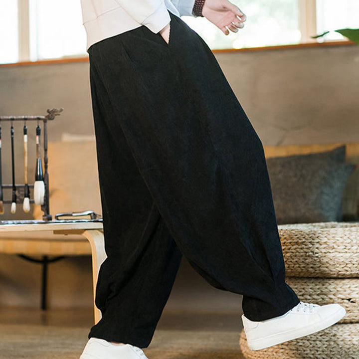 Pantaloni harem da uomo in velluto a coste con fodera in pile, stile retrò, con tasche, modello Buddha Stones - image 43