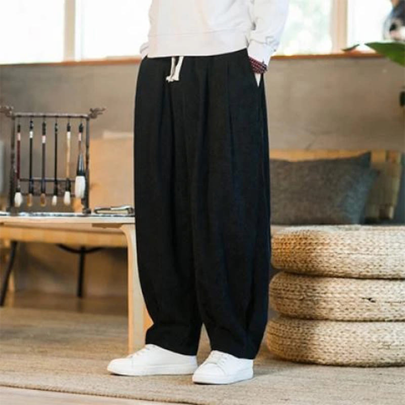 Pantaloni harem da uomo in velluto a coste con fodera in pile, stile retrò, con tasche, modello Buddha Stones - Nero (versione standard) - US/UK/AU46, EU56 (5XL) - image 36