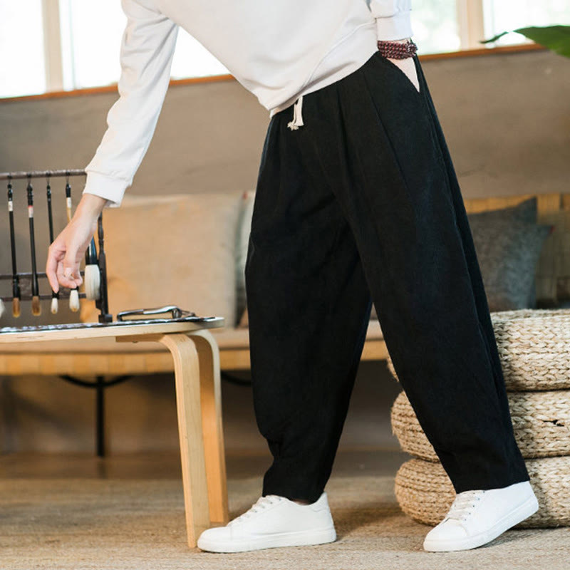 Pantaloni harem da uomo in velluto a coste con fodera in pile, stile retrò, con tasche, modello Buddha Stones - image 44