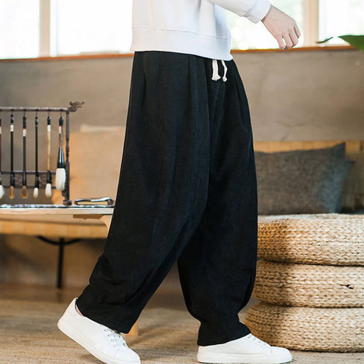 Pantaloni harem da uomo in velluto a coste con fodera in pile, stile retrò, con tasche, modello Buddha Stones - image 37