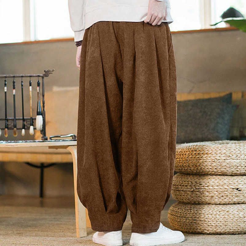 Pantaloni harem da uomo in velluto a coste con fodera in pile, stile retrò, con tasche, modello Buddha Stones - image 7