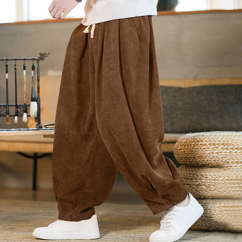 Pantaloni harem da uomo in velluto a coste con fodera in pile, stile retrò, con tasche, modello Buddha Stones - image 2