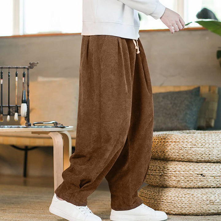 Pantaloni harem da uomo in velluto a coste con fodera in pile, stile retrò, con tasche, modello Buddha Stones - Verga d'oro scura (versione standard) - US/UK/AU46, EU56 (5XL) - image 1