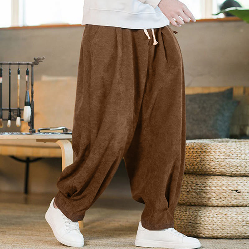 Pantaloni harem da uomo in velluto a coste con fodera in pile, stile retrò, con tasche, modello Buddha Stones - image 3