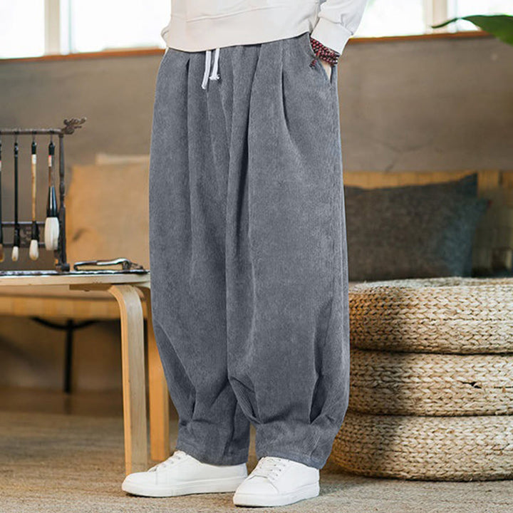 Pantaloni harem da uomo in velluto a coste con fodera in pile, stile retrò, con tasche, modello Buddha Stones - image 15