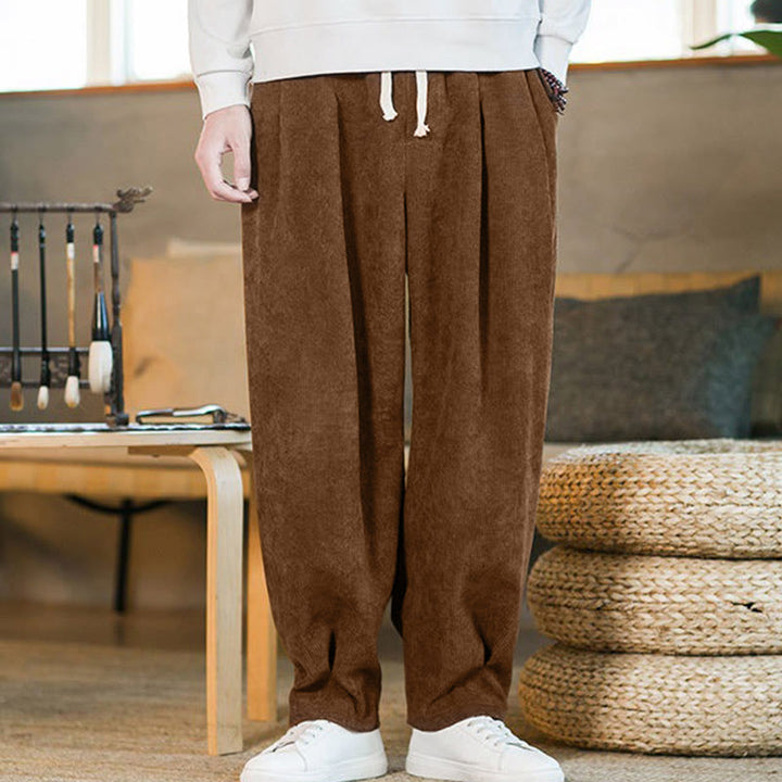 Pantaloni harem da uomo in velluto a coste con fodera in pile, stile retrò, con tasche, modello Buddha Stones - image 5