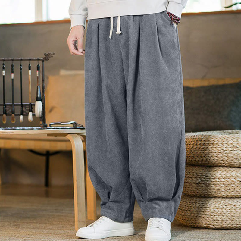 Pantaloni harem da uomo in velluto a coste con fodera in pile, stile retrò, con tasche, modello Buddha Stones - image 17