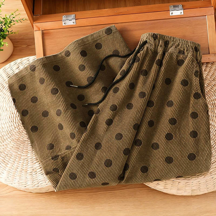 Gonna in velluto a coste con tasche da donna con motivo a pois invernali Buddha Stones - image 1