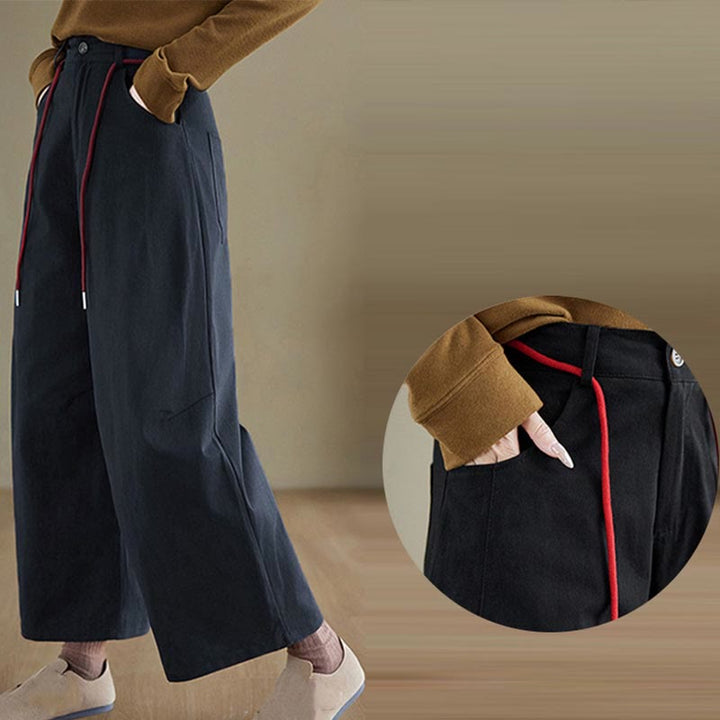 Pantaloni casual da donna Buddha Stones in cotone semplice, lunghezza 7-8, con tasche - image 4