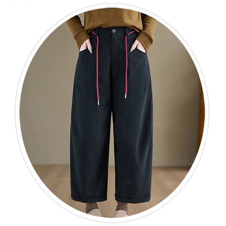 Pantaloni casual da donna Buddha Stones in cotone semplice, lunghezza 7-8, con tasche - image 2