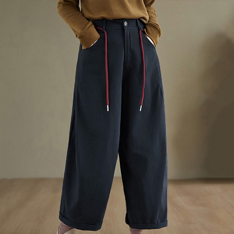 Pantaloni casual da donna Buddha Stones in cotone semplice, lunghezza 7-8, con tasche - Blu notte - US8-10, UK/AU12-14, EU40-42 (2XL) - image 0