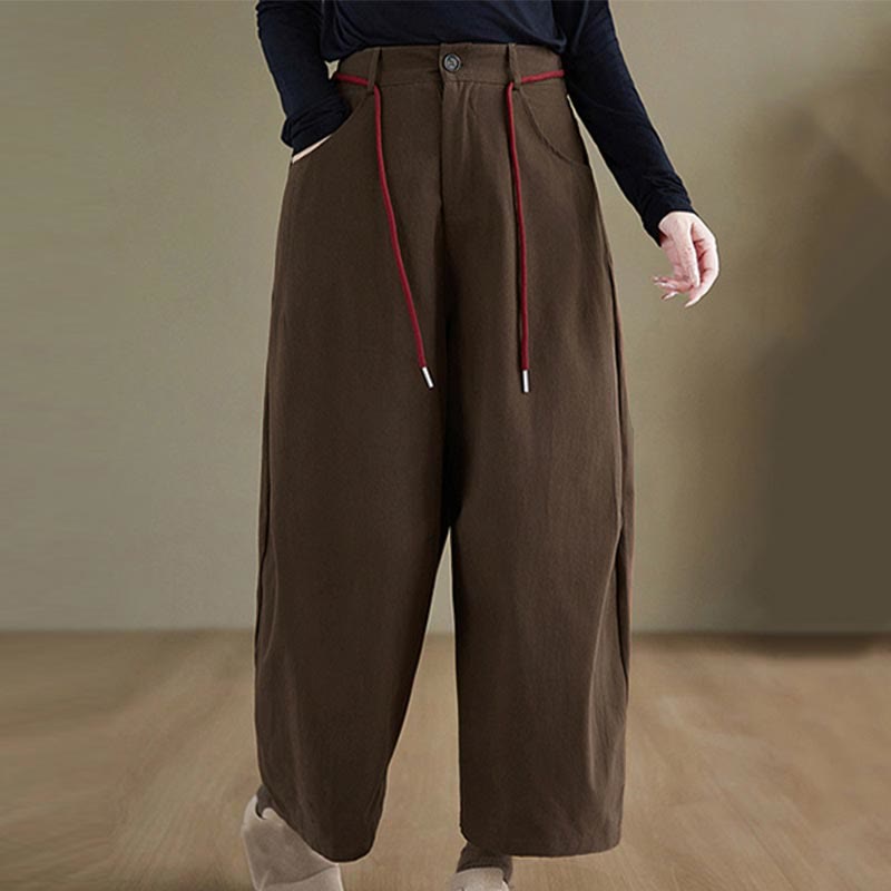 Pantaloni casual da donna Buddha Stones in cotone semplice, lunghezza 7-8, con tasche - image 8
