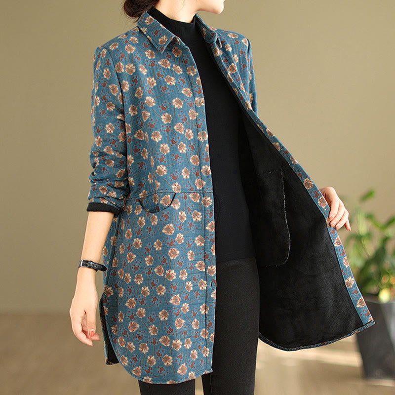Giacca da donna in cotone a maniche lunghe con tasche, motivo floreale, bottoni autunno inverno Buddha Stones - image 7