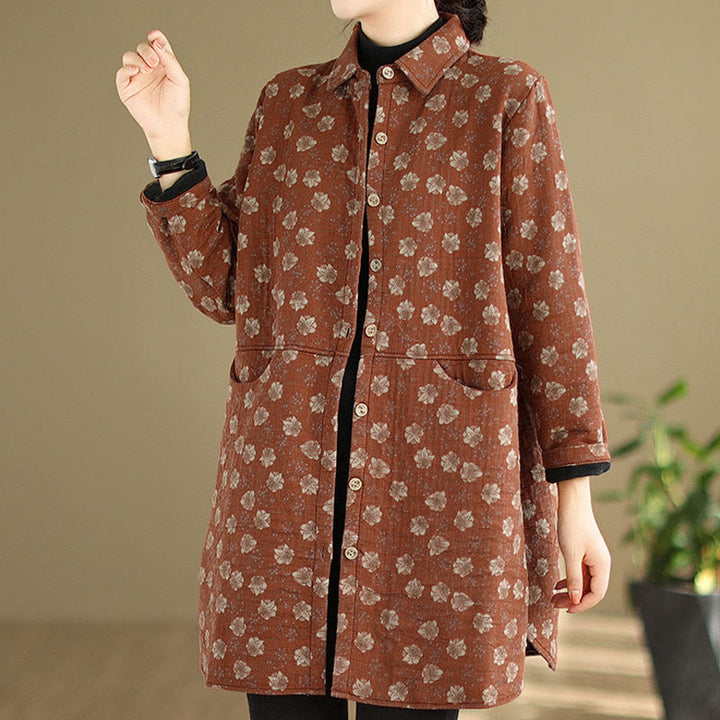 Giacca da donna in cotone a maniche lunghe con tasche, motivo floreale, bottoni autunno inverno Buddha Stones - image 15