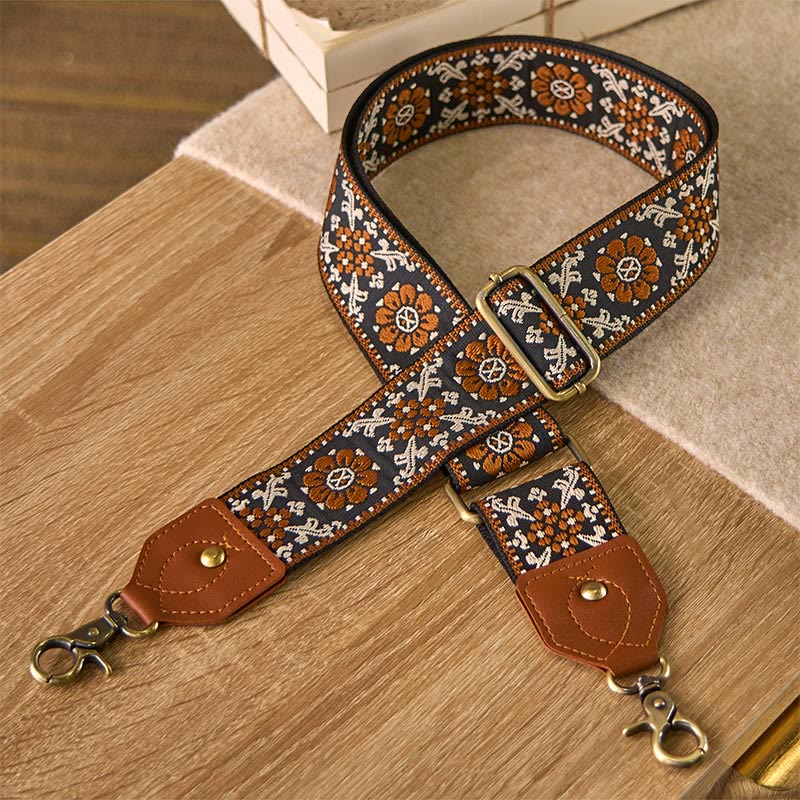 Borse a tracolla regolabili in jacquard con fiori marroni Buddha Stones - image 2