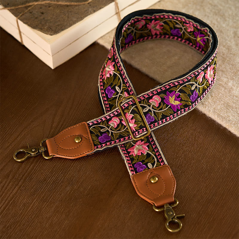 Borse a tracolla regolabili con ricami geometrici, tracolle di ricambio per borse a tracolla, Buddha Stones , fiori bohémien - Nero Rosa Viola - 75-135 cm*5 cm - image 22