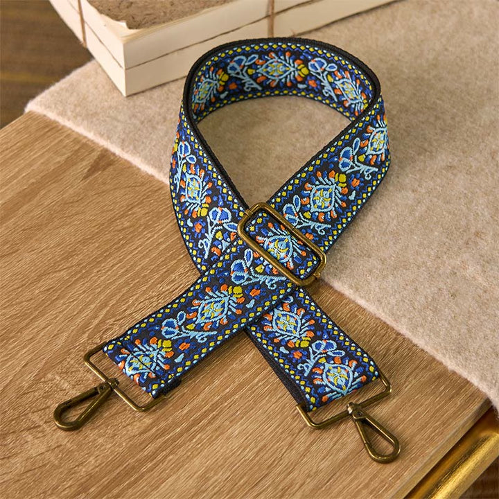 Cinghie di ricambio per borse a tracolla regolabili con motivo geometrico blu navy e fiori Buddha Stones - Blu navy - 70-135 cm*5 cm - image 0