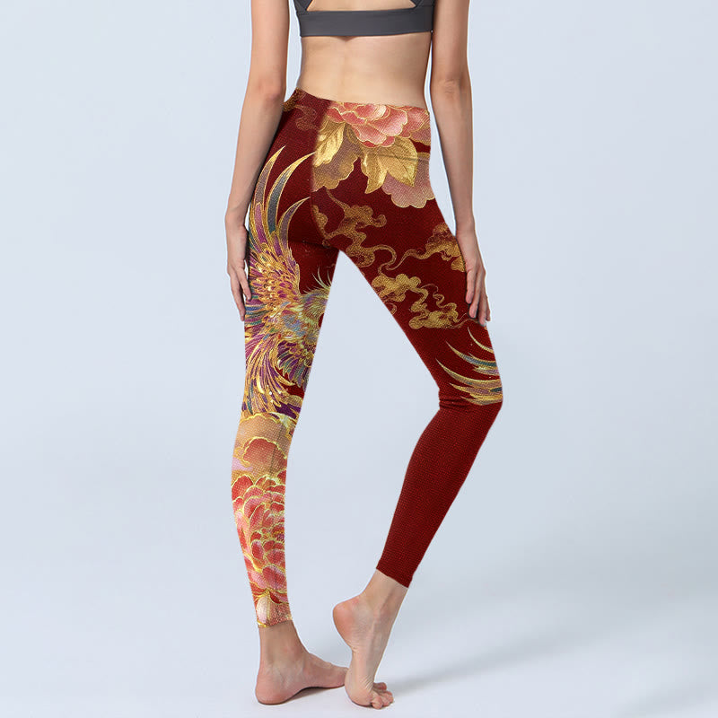 Leggings da palestra con stampa di nuvole e peonie Buddha Stones, splendidi pantaloni da yoga da donna - image 4