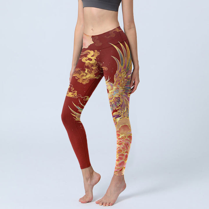Leggings da palestra con stampa di nuvole e peonie Buddha Stones, splendidi pantaloni da yoga da donna - FireBrick - US18, UK/AU22, EU50 (4XL) - image 0