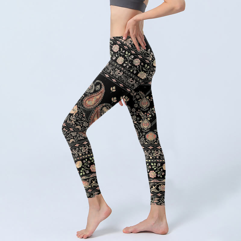 Leggings da palestra da donna con stampa di motivo ripetuto di fiori, foglie e viticci , Buddha Stones - image 2