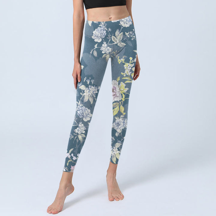 Leggings da palestra con stampa di foglie e fiori dai colori tenui, pantaloni da yoga da donna, Buddha Stones - image 5