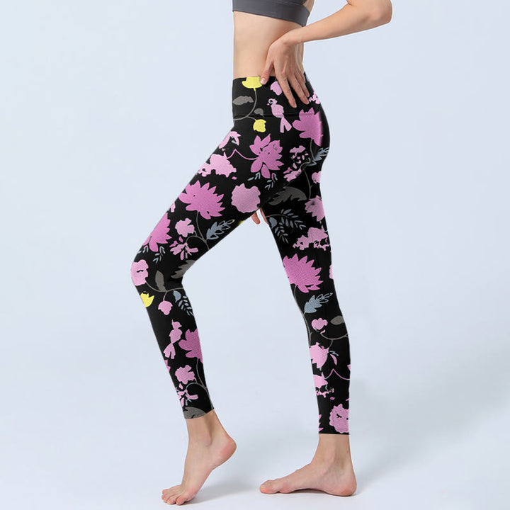 Leggings da palestra con stampa di foglie e fiori dai colori tenui, stile Buddha Stones, pantaloni da yoga da donna - image 2