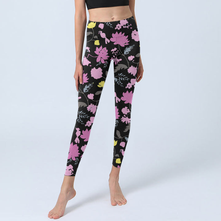 Leggings da palestra con stampa di foglie e fiori dai colori tenui, stile Buddha Stones, pantaloni da yoga da donna - image 5