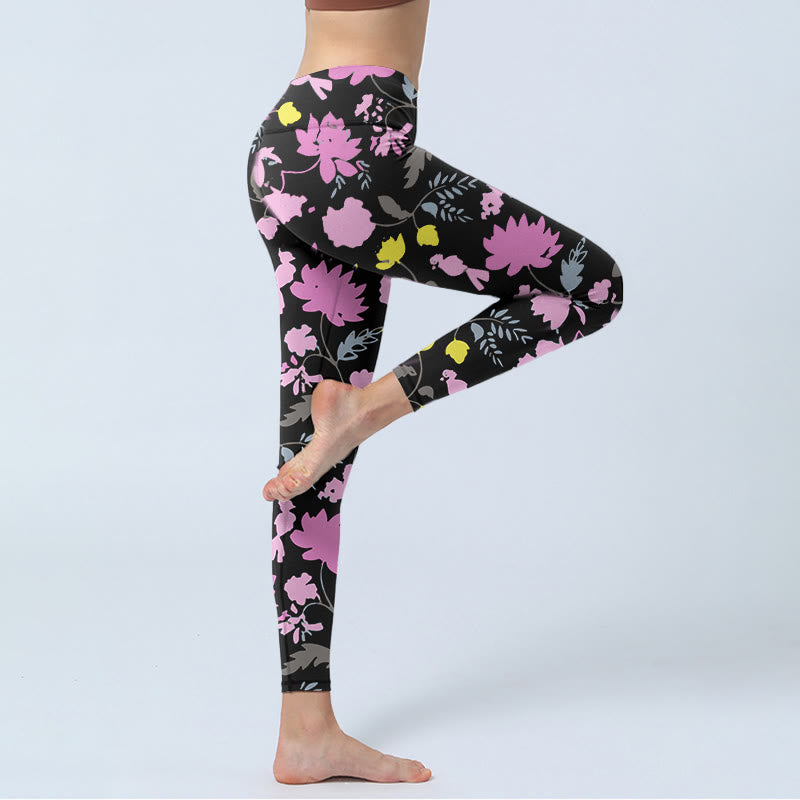 Leggings da palestra con stampa di foglie e fiori dai colori tenui, stile Buddha Stones, pantaloni da yoga da donna - image 3