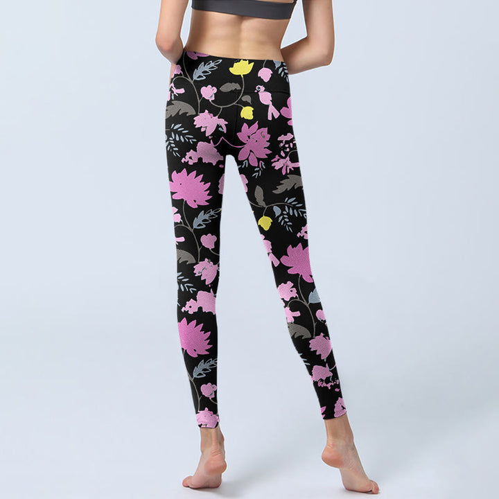 Leggings da palestra con stampa di foglie e fiori dai colori tenui, stile Buddha Stones, pantaloni da yoga da donna - image 6