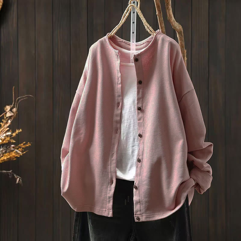 Camicia da donna in cotone con scollo rotondo, maniche lunghe e bottoni , Buddha Stones Fall Solid - Rosa - US4-8/10, UK/AU8-12/14, EU36-40/42 (F) - image 1