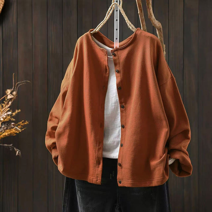 Camicia da donna in cotone con scollo rotondo, maniche lunghe e bottoni , Buddha Stones Fall Solid - Arancia - US4-8/10, UK/AU8-12/14, EU36-40/42 (F) - image 18