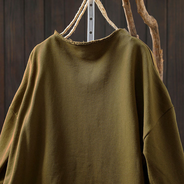 Camicia da donna in cotone con scollo rotondo, maniche lunghe e bottoni , Buddha Stones Fall Solid - image 7