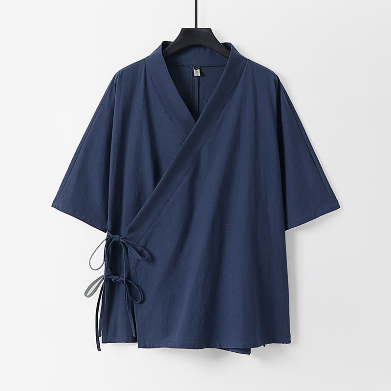 Kimono da uomo in cotone e lino con maniche a tre quarti, motivo Buddha Stones, con lacci semplici - SteelBlue - US/UK/AU54, EU64 (9XL) - image 10