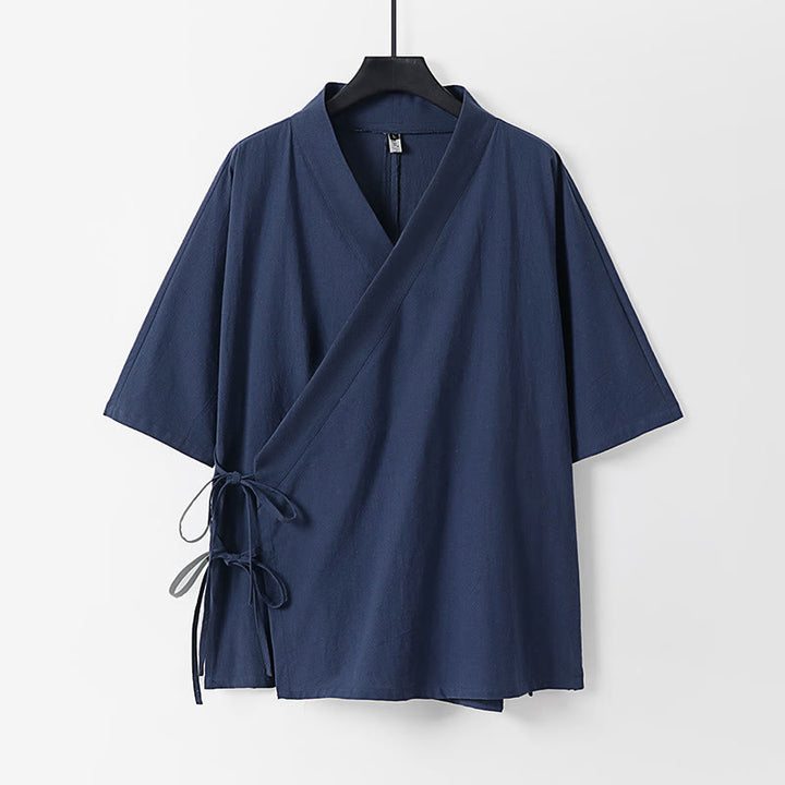 Kimono da uomo in cotone e lino con maniche a tre quarti, motivo Buddha Stones, con lacci semplici - SteelBlue - US/UK/AU54, EU64 (9XL) - image 10